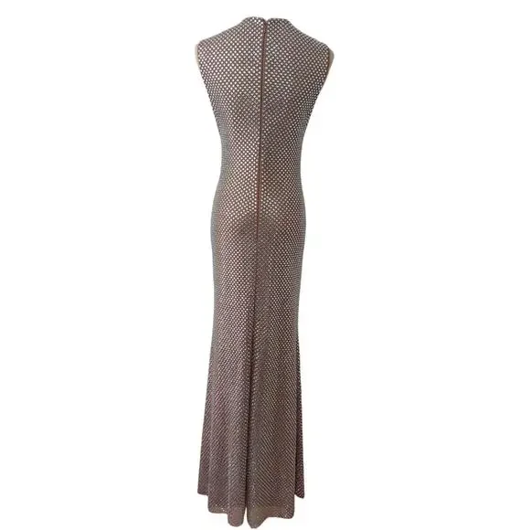 Self-Portrait Silver Rhinestone Mesh Midi Dress US 6 - Picture 8 of 11